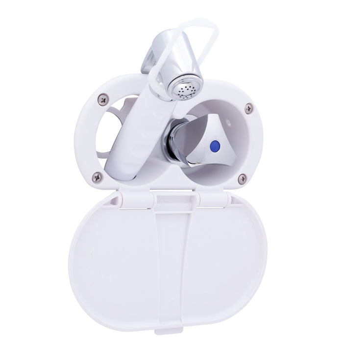 Ambassador Marine 136-0216-AW Trinidad- Transom Shower (Cold Only), Arctic White Cup & Lid, Hammer-Head Arctic White Sprayer, 6' Stainless Steel Hose, Chrome Trinidad Handle