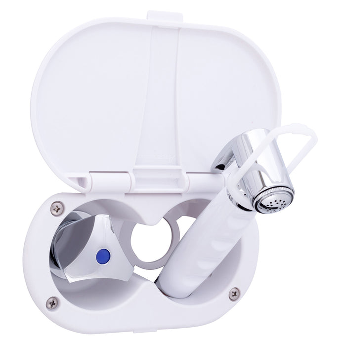 Ambassador Marine 136-0216-AW Trinidad- Transom Shower (Cold Only), Arctic White Cup & Lid, Hammer-Head Arctic White Sprayer, 6' Stainless Steel Hose, Chrome Trinidad Handle