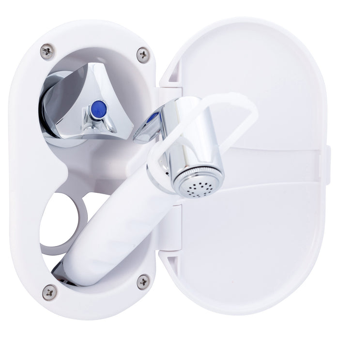 Ambassador Marine 136-0216-AW Trinidad- Transom Shower (Cold Only), Arctic White Cup & Lid, Hammer-Head Arctic White Sprayer, 6' Stainless Steel Hose, Chrome Trinidad Handle
