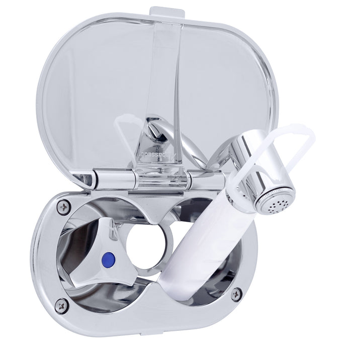 Ambassador Marine 136-0216-CA Trinidad- Transom Shower (Cold Only), Chrome Cup & Lid, Hammer-Head Arctic White Sprayer, 6' Stainless Steel Hose, Chrome Trinidad Handle