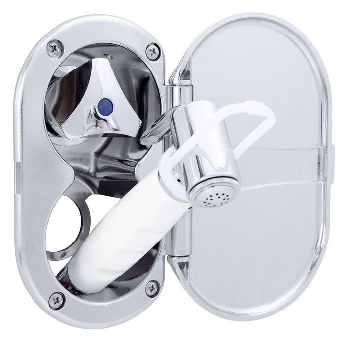 Ambassador Marine 136-0216-CA Trinidad- Transom Shower (Cold Only), Chrome Cup & Lid, Hammer-Head Arctic White Sprayer, 6' Stainless Steel Hose, Chrome Trinidad Handle