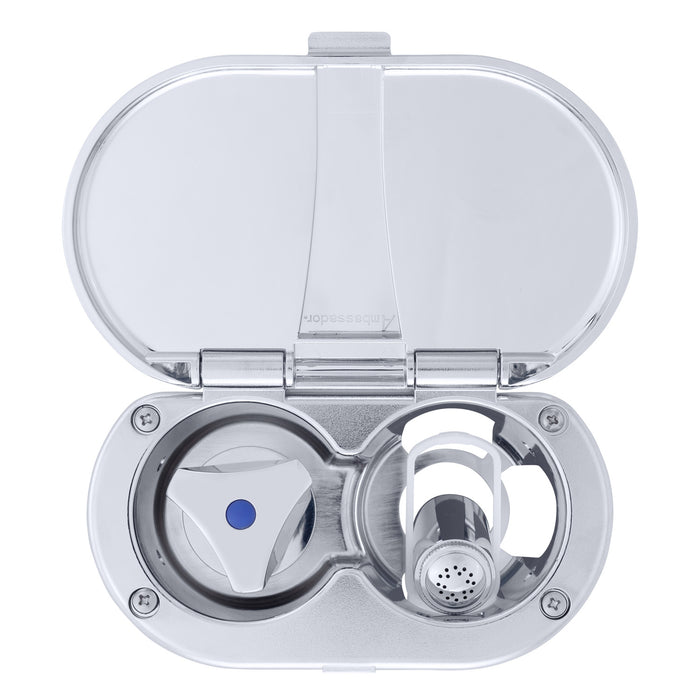 Ambassador Marine 136-0216-CA Trinidad- Transom Shower (Cold Only), Chrome Cup & Lid, Hammer-Head Arctic White Sprayer, 6' Stainless Steel Hose, Chrome Trinidad Handle