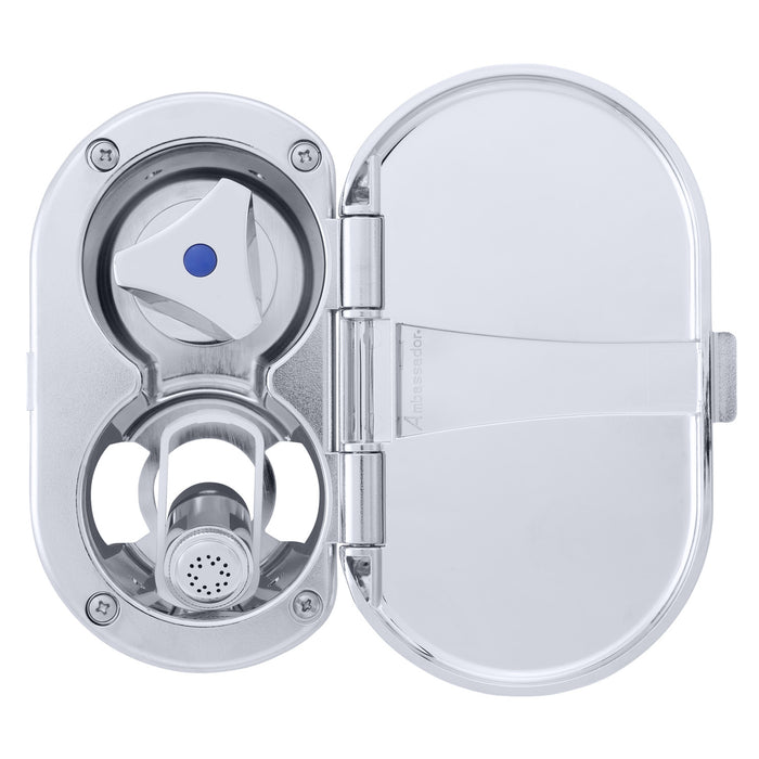 Ambassador Marine 136-0216-CA Trinidad- Transom Shower (Cold Only), Chrome Cup & Lid, Hammer-Head Arctic White Sprayer, 6' Stainless Steel Hose, Chrome Trinidad Handle