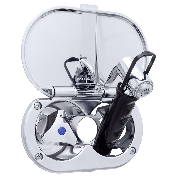 Ambassador Marine 136-0216-CP Trinidad- Transom Shower (Cold Only), Chrome Cup & Lid, Hammer-Head Black Sprayer, 6' Stainless Steel Hose, Chrome Trinidad Handle