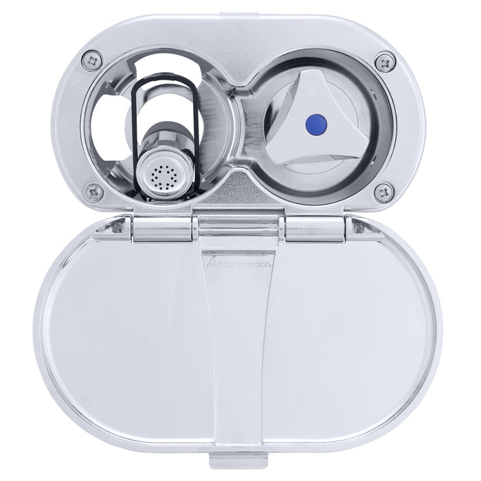 Ambassador Marine 136-0216-CP Trinidad- Transom Shower (Cold Only), Chrome Cup & Lid, Hammer-Head Black Sprayer, 6' Stainless Steel Hose, Chrome Trinidad Handle