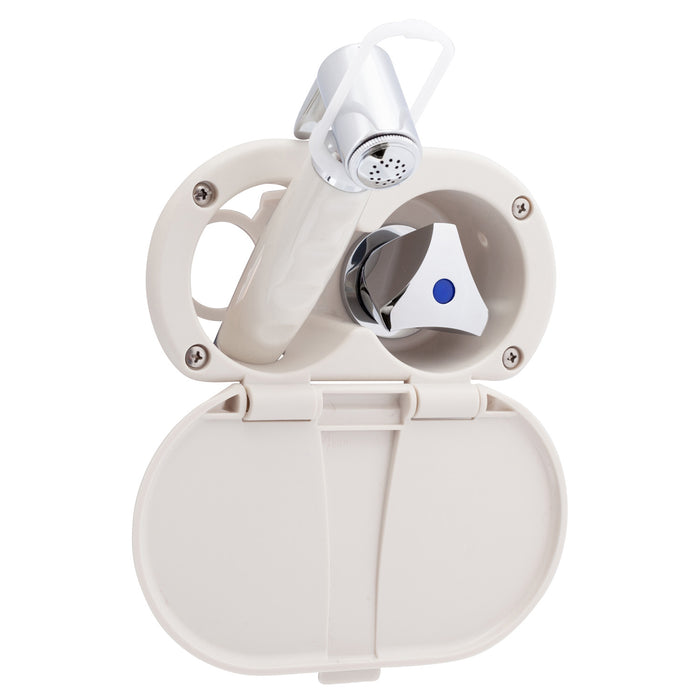 Ambassador Marine 136-0216-WH Trinidad- Transom Shower (Cold Only), Warm White Cup & Lid, Hammer-Head Warm White Sprayer, 6' Stainless Steel Hose, Chrome Trinidad Handle