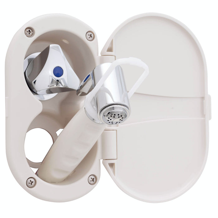 Ambassador Marine 136-0216-WH Trinidad- Transom Shower (Cold Only), Warm White Cup & Lid, Hammer-Head Warm White Sprayer, 6' Stainless Steel Hose, Chrome Trinidad Handle