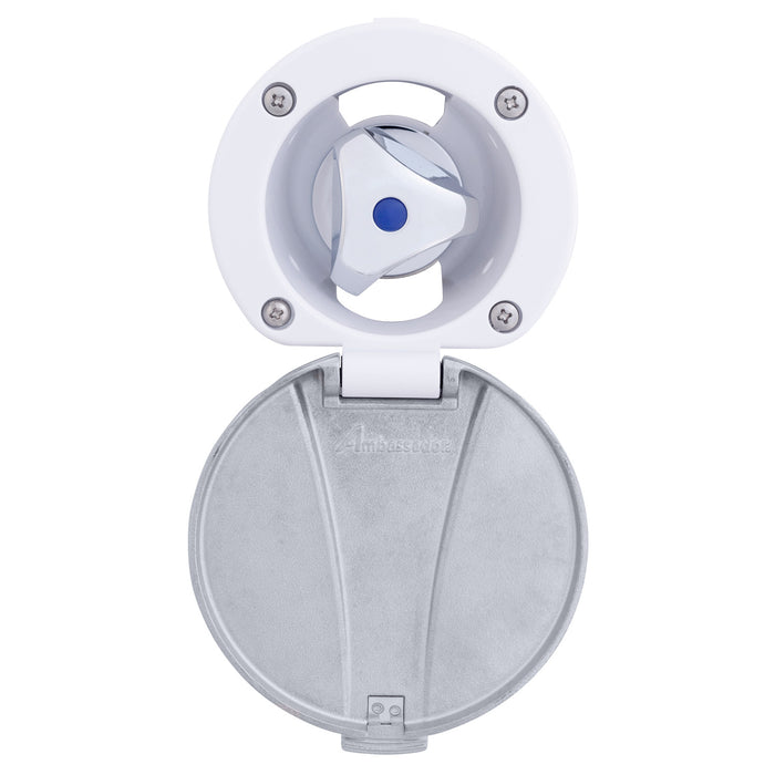 Ambassador Marine 136-0249-CA Trinidad- Recessed Control Valve (Cold Only), Arctic White Cup with Stainless Steel Lid, Chrome Trinidad Handle