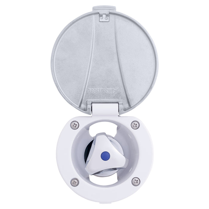 Ambassador Marine 136-0249-CA Trinidad- Recessed Control Valve (Cold Only), Arctic White Cup with Stainless Steel Lid, Chrome Trinidad Handle