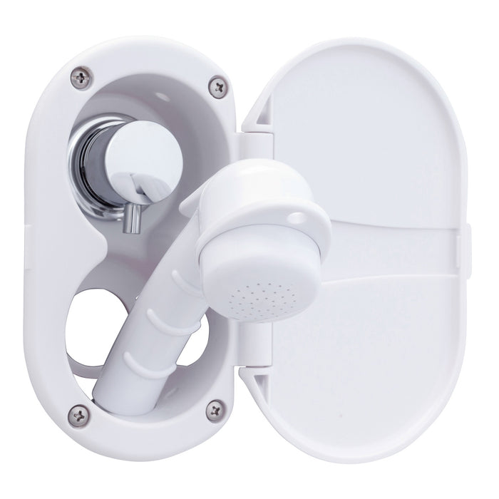 Ambassador Marine 136-1700-AW Aidack- Transom Shower (Hot/Cold Mixer), Arctic White Cup & Lid, Small Arctic White Sprayer, 6' White Rubber Hose, Chrome Aidack Handle