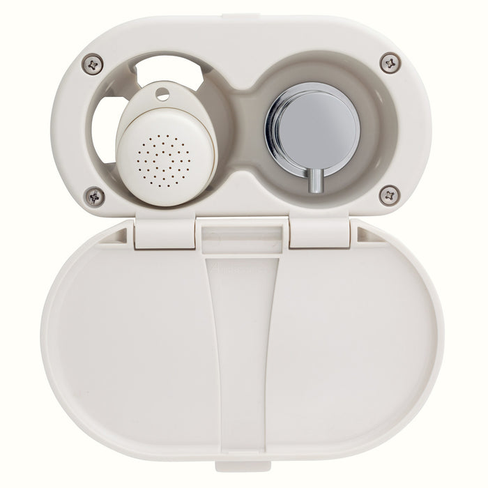 Ambassador Marine 136-1700-WH Aidack- Transom Shower (Hot/Cold Mixer), Warm White Cup & Lid, Small Warm White Sprayer, 6' White Rubber Hose, Chrome Aidack Handle