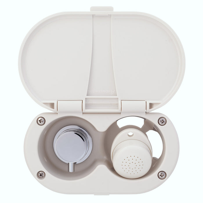 Ambassador Marine 136-1700-WH Aidack- Transom Shower (Hot/Cold Mixer), Warm White Cup & Lid, Small Warm White Sprayer, 6' White Rubber Hose, Chrome Aidack Handle