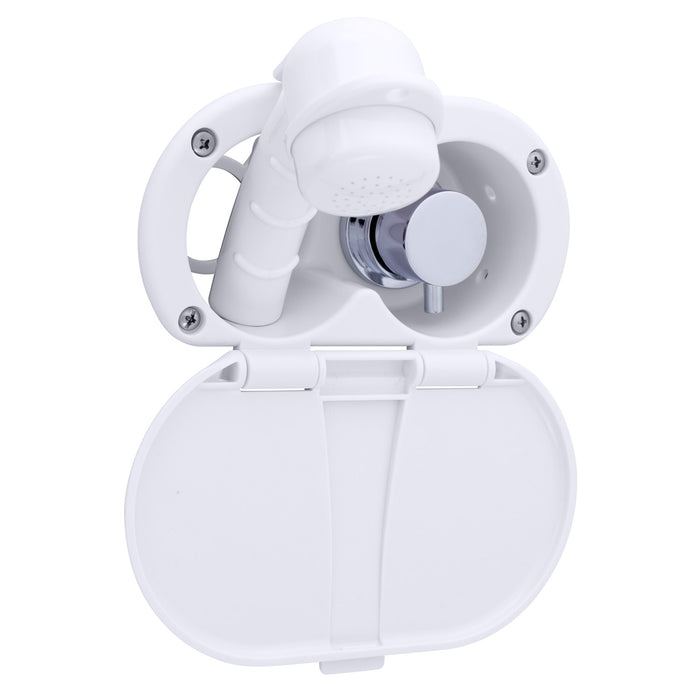 Ambassador Marine 136-1708-AW Aidack- Transom Shower (Hot/Cold Mixer), Arctic White Cup & Lid, Small Arctic White Sprayer, 6' Stainless Steel Hose, Chrome Aidack Handle