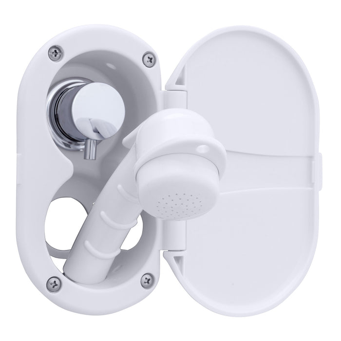 Ambassador Marine 136-1708-AW Aidack- Transom Shower (Hot/Cold Mixer), Arctic White Cup & Lid, Small Arctic White Sprayer, 6' Stainless Steel Hose, Chrome Aidack Handle
