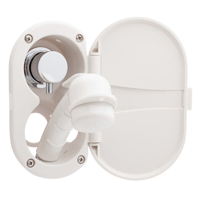 Ambassador Marine 136-1708-WH Aidack- Transom Shower (Hot/Cold Mixer), Warm White Cup & Lid, Small Warm White Sprayer, 6' Stainless Steel Hose, Chrome Aidack Handle