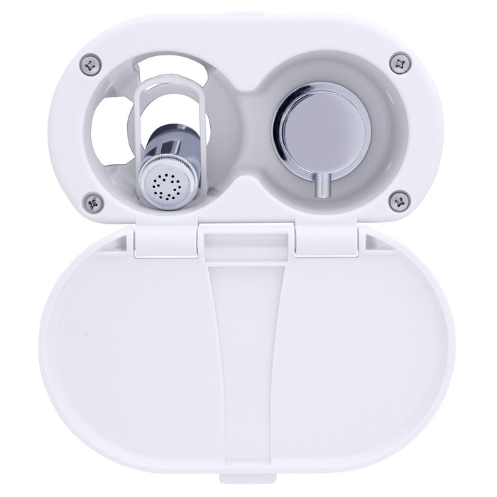 Ambassador Marine 136-1712-AW Aidack- Transom Shower (Hot/Cold Mixer), Arctic White Cup & Lid, Hammer-Head Arctic White Sprayer, 6' White Rubber Hose, Chrome Aidack Handle
