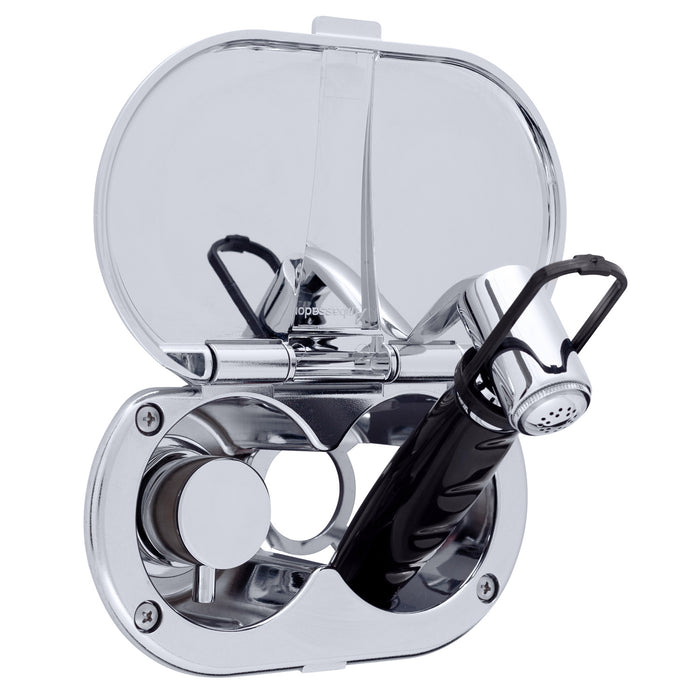 Ambassador Marine 136-1712-CP Aidack- Transom Shower (Hot/Cold Mixer), Chrome Cup & Lid, Hammer-Head Black Sprayer, 6' Black Rubber Hose, Chrome Aidack Handle