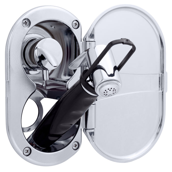 Ambassador Marine 136-1712-CP Aidack- Transom Shower (Hot/Cold Mixer), Chrome Cup & Lid, Hammer-Head Black Sprayer, 6' Black Rubber Hose, Chrome Aidack Handle