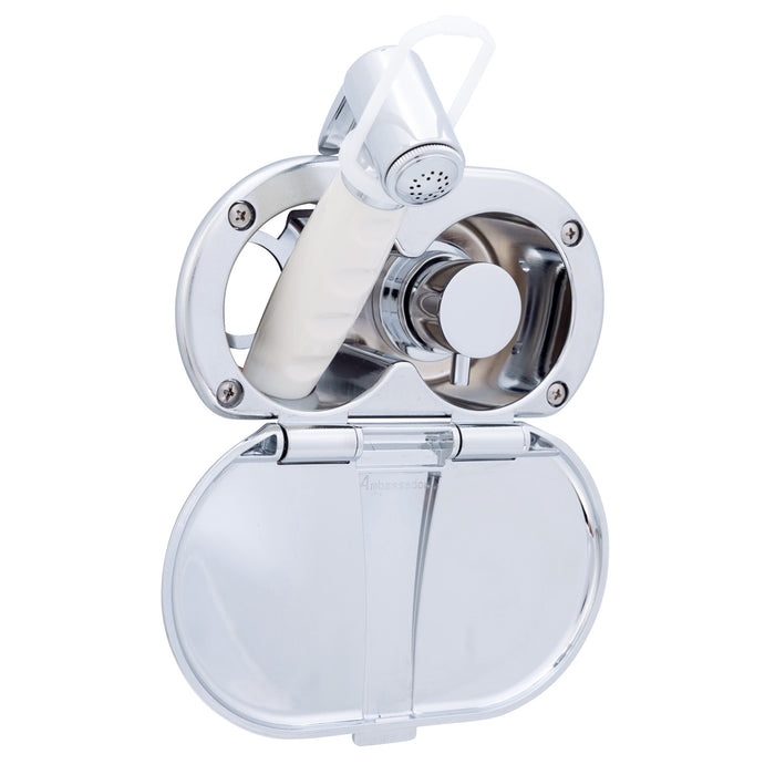 Ambassador Marine 136-1712-CW Aidack- Transom Shower (Hot/Cold Mixer), Chrome Cup & Lid, Hammer-Head Warm White Sprayer, 6' White Rubber Hose, Chrome Aidack Handle