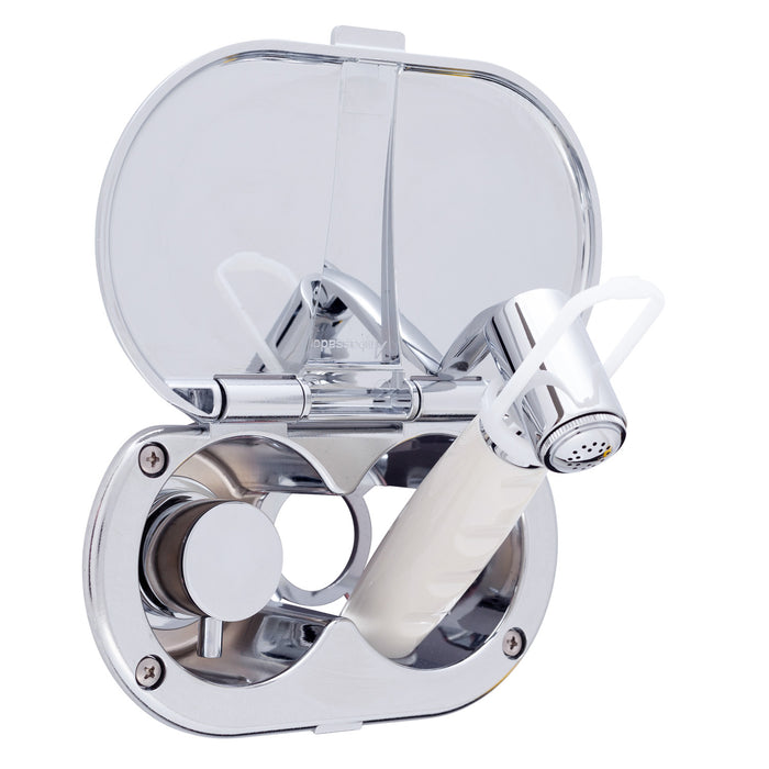 Ambassador Marine 136-1712-CW Aidack- Transom Shower (Hot/Cold Mixer), Chrome Cup & Lid, Hammer-Head Warm White Sprayer, 6' White Rubber Hose, Chrome Aidack Handle