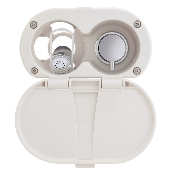 Ambassador Marine 136-1712-WH Aidack- Transom Shower (Hot/Cold Mixer), Warm White Cup & Lid, Hammer-Head Warm White Sprayer, 6' White Rubber Hose, Chrome Aidack Handle