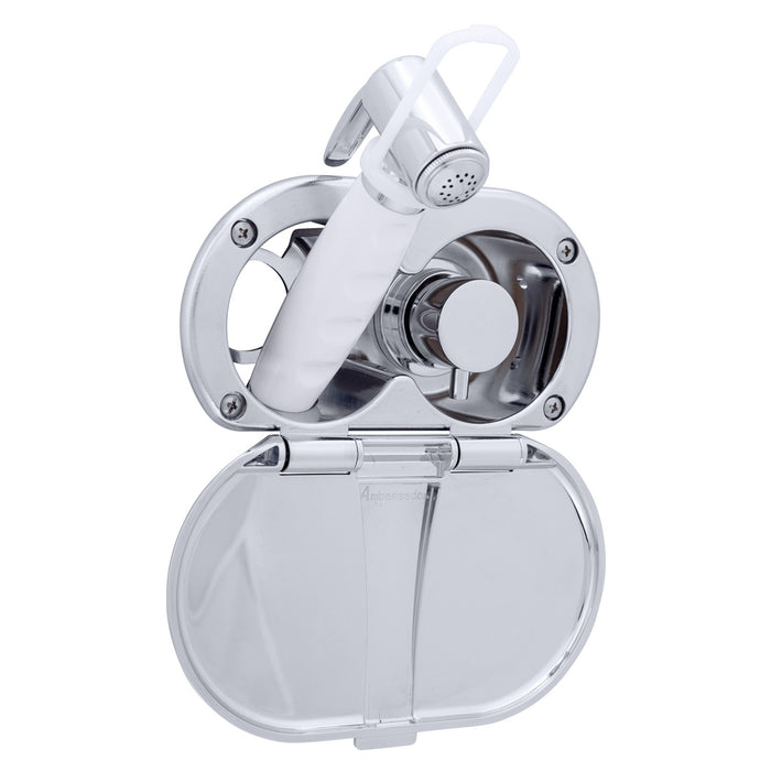 Ambassador Marine 136-1714-CA Aidack- Transom Shower (Hot/Cold Mixer), Chrome Cup & Lid, Hammer-Head Arctic White Sprayer, 10' White Rubber Hose, Chrome Aidack Handle