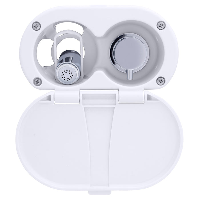 Ambassador Marine 136-1716-AW Aidack- Transom Shower (Hot/Cold Mixer), Arctic White Cup & Lid, Hammer-Head Arctic White Sprayer, 6' Stainless Steel Hose, Chrome Aidack Handle