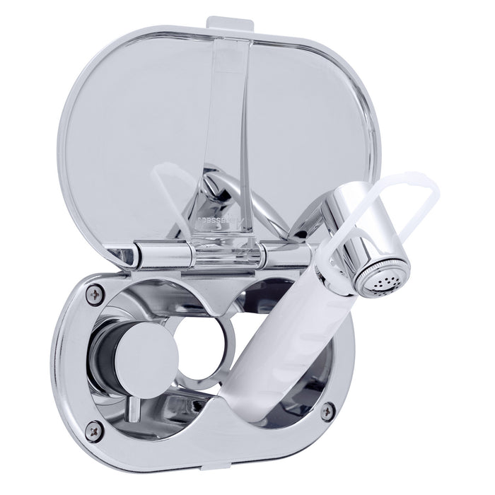 Ambassador Marine 136-1716-CA Aidack- Transom Shower (Hot/Cold Mixer), Chrome Cup & Lid, Hammer-Head Arctic White Sprayer, 6' Stainless Steel Hose, Chrome Aidack Handle