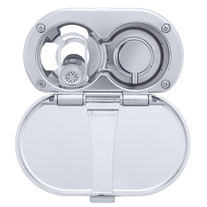 Ambassador Marine 136-1716-CA Aidack- Transom Shower (Hot/Cold Mixer), Chrome Cup & Lid, Hammer-Head Arctic White Sprayer, 6' Stainless Steel Hose, Chrome Aidack Handle