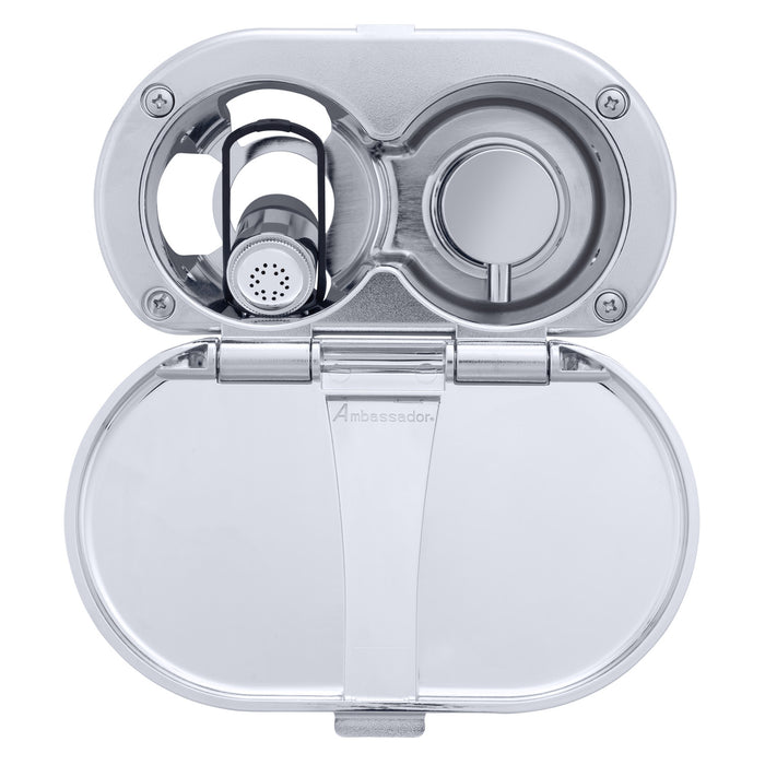 Ambassador Marine 136-1716-CP Aidack- Transom Shower (Hot/Cold Mixer), Chrome Cup & Lid, Hammer-Head Black Sprayer, 6' Stainless Steel Hose, Chrome Aidack Handle