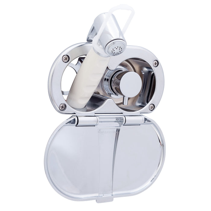 Ambassador Marine 136-1716-CW Aidack- Transom Shower (Hot/Cold Mixer), Chrome Cup & Lid, Hammer-Head Warm White Sprayer, 6' Stainless Steel Hose, Chrome Aidack Handle