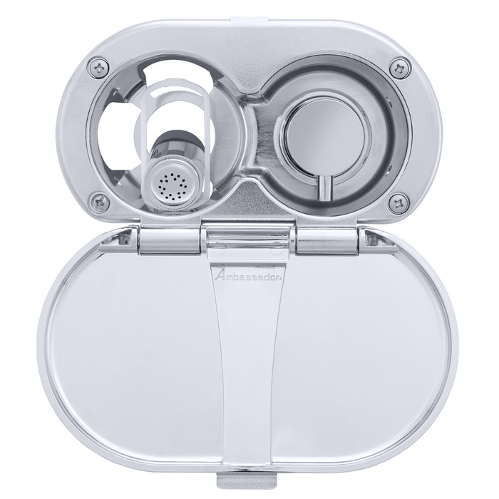 Ambassador Marine 136-1716-CW Aidack- Transom Shower (Hot/Cold Mixer), Chrome Cup & Lid, Hammer-Head Warm White Sprayer, 6' Stainless Steel Hose, Chrome Aidack Handle