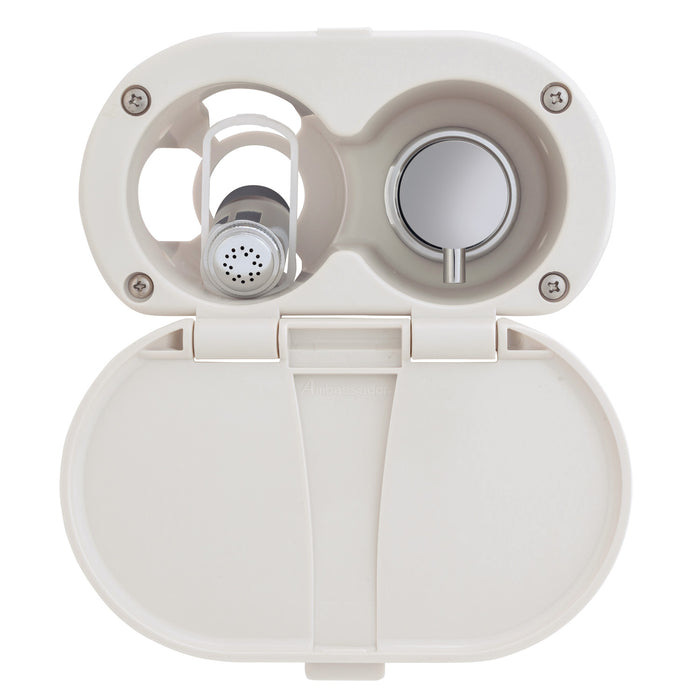 Ambassador Marine 136-1716-WH Aidack- Transom Shower (Hot/Cold Mixer), Warm White Cup & Lid, Hammer-Head Warm White Sprayer, 6' Stainless Steel Hose, Chrome Aidack Handle