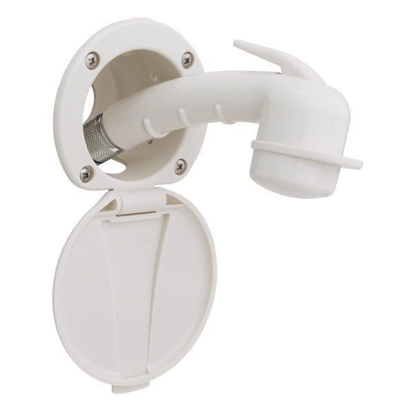 Ducha empotrada Ambassador Marine con taza y tapa en blanco cálido, rociador pequeño y manguera de 1,8 m (1/2 pulgada NPSF)