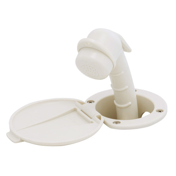 Ducha empotrada Ambassador Marine con taza y tapa en blanco cálido, rociador pequeño y manguera de 1,8 m (1/2 pulgada NPSF)