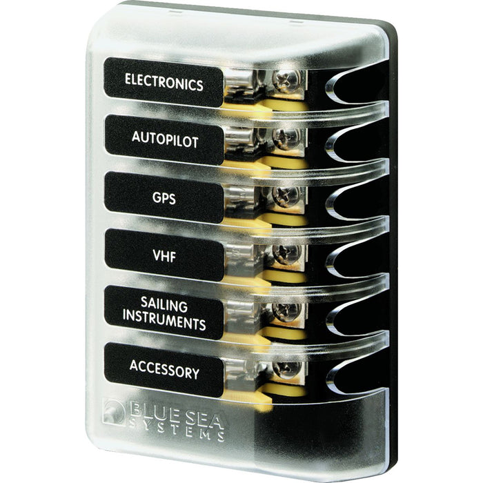 Blue Sea 5018 ST Glass Fuse Block with out Negative Bus - 6 Circuit