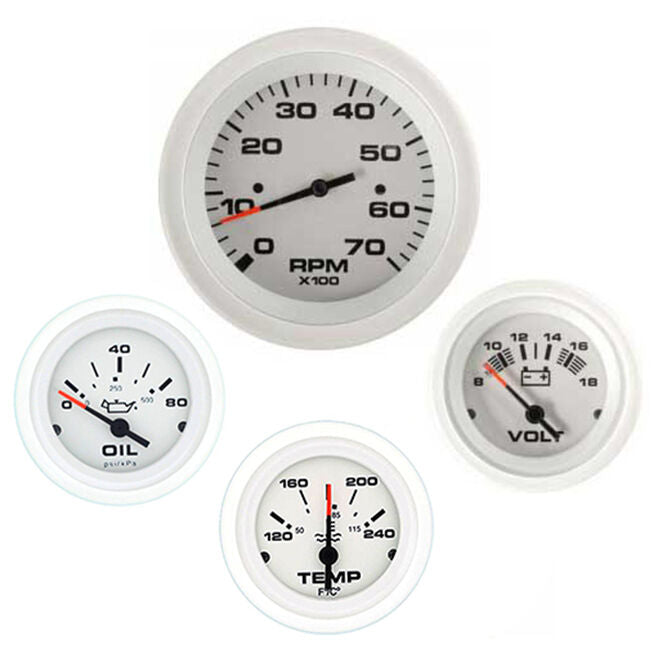 Sierra 69724P Arctic Series Gauge Set, White Inboard 4 Set, Tach, Volt, Oil Pressure & Water Temp