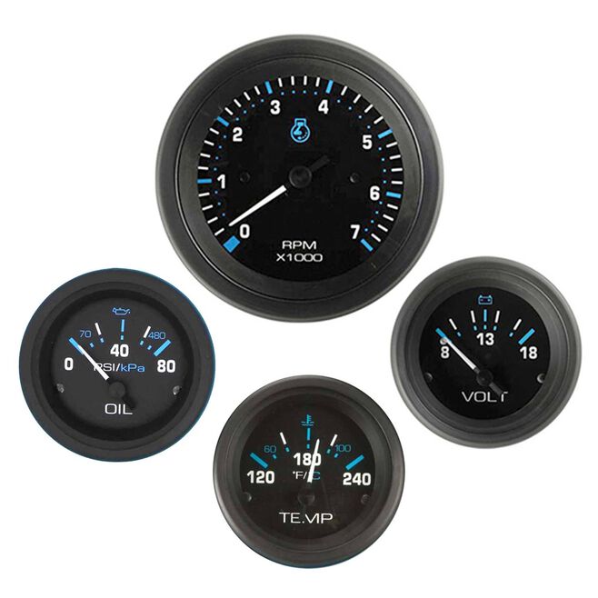 Sierra 69726P Eclipse Gauge Set, Black Inboard 4 Set, Tachometer, Voltmeter, Oil Pressure, Water Temp
