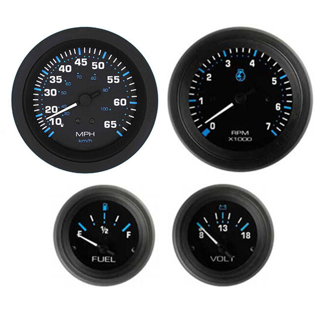 Sierra 68412P Eclipse Series Black Outboard 4 Set w/ Tachometer, Speedometer, Voltmeter & Fuel Gauges