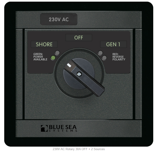 Blue Sea 1484 230V AC Rotary 30A OFF + 2 Sources