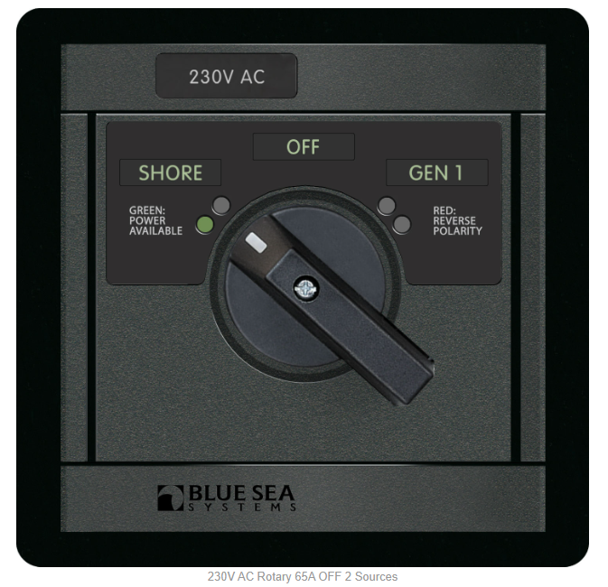 Blue Sea 1486 230V AC Rotary 65A OFF 2 Sources — Freeport Marine Supply