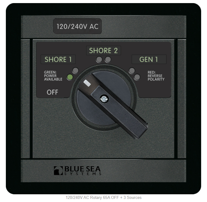 Blue Sea 1488 120/240V AC Rotary 65A OFF + 3 Sources