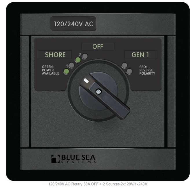 Blue Sea 1489 120/240V AC Rotary 30A OFF + 2 Sources 2x120V/1x240V