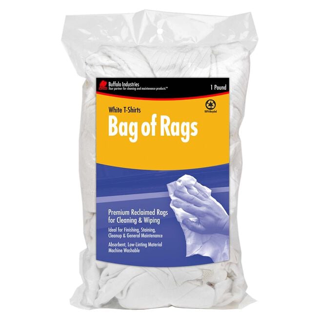 Buffalo Rags 10521 Recycled White T-Shirt Wipers, 1 lb.