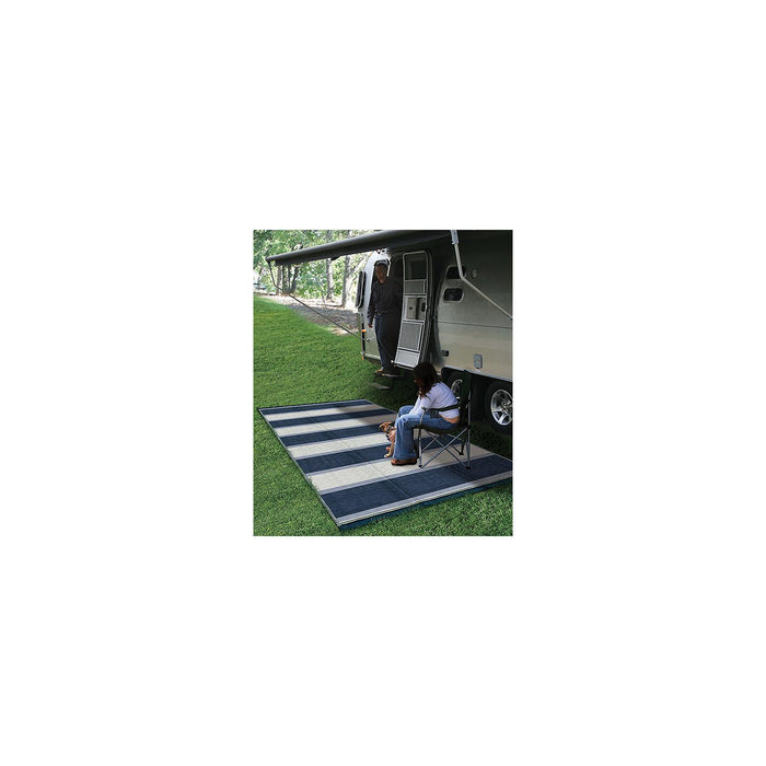 Camco 42871 Open Air Stripe Awning Leisure Mat, 6' x 9' Blue