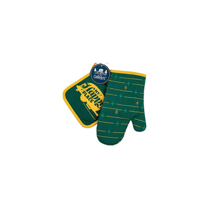 Camco 53124 Green Grid Oven Mitt/Dark Blue Pot Holder Set