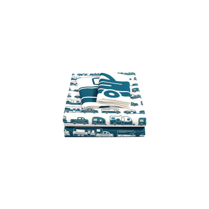 Camco 53298 Bed Sheets, Short Queen, Blue/white RV print