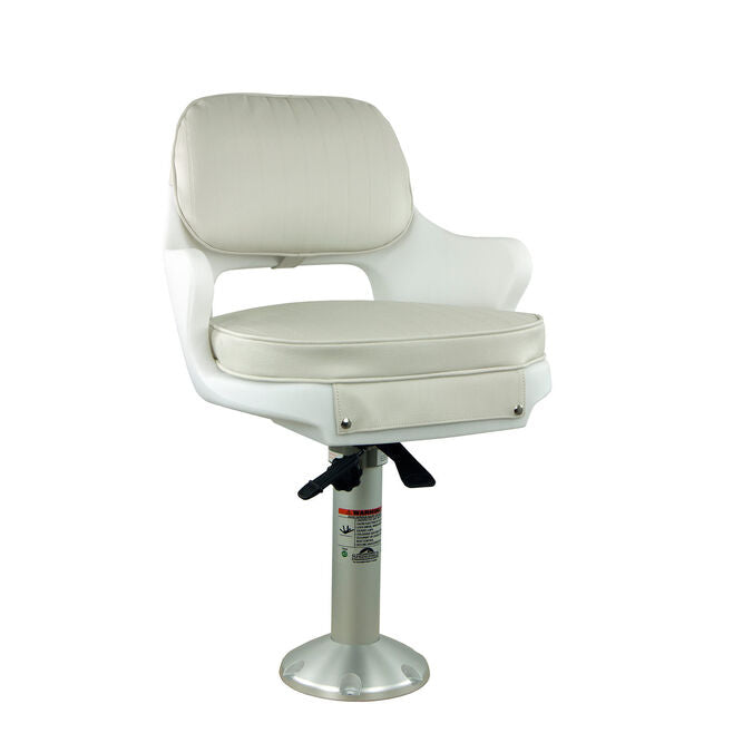 Springfield 1001414-L Yachtsman Fixed Height Chair Package, White, Includes Seat/Armrest/Cushions, Pedestal, Locking Slide/Swivel