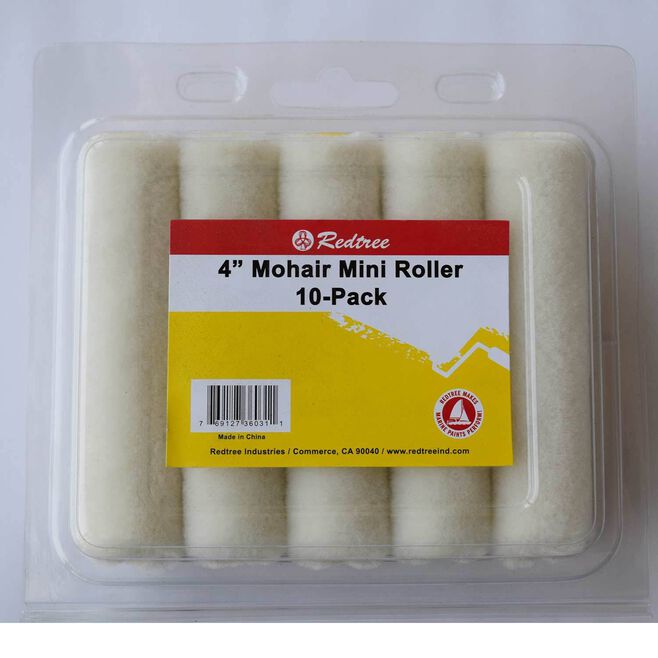 Redtree 36031 4" Mohair Mini Roller Refill, 10/Pk
