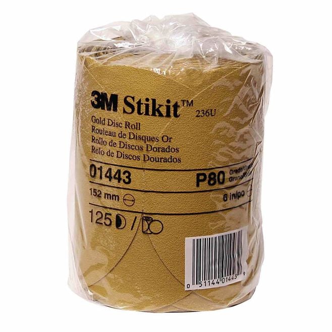 3M 1443 6" Stikit Paper Disc Roll P80C, 125/roll